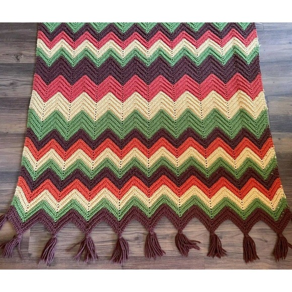 Vintage Retro Boho Afghan 70s Chevron GOLDBERGS TV - Picture 8 of 14